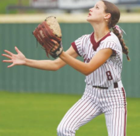 Lady Brahma right fielder Ashlyn Pustka camps under a fly ball in the loss to Columbus Friday. Photo by Chuck Grafe
