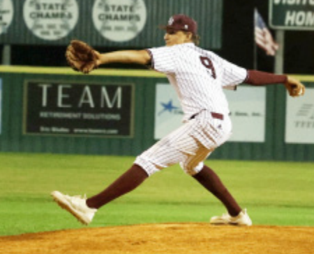 Weston Loudon recorded the save in the 3-2 victory over Palacios here April 15. Photo by Chuck Grafe