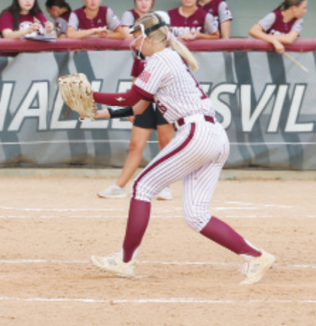 Grace Halata recorded her 300th career strikeout in the victory over Industrial here Tuesday, April 15. Photo by Chuck Grafe