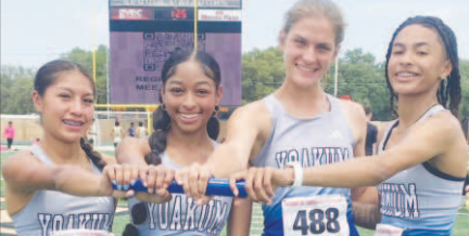 Pictured are Yoakum High School student athletes of the girls 800 relay team. They placed first with one minute, 46.61 seconds in the finals. The UIL State Meet is May 1 in Austin.