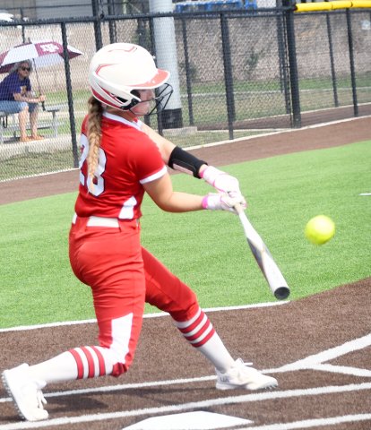 Lexie Ulcak swings at the pitch in the second inning against Bryan St Joseph. She went 1-for-3 with a triple and an RBI.  Photo by Mark Lube.