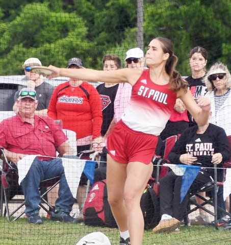 Jessica Fikac placed third in the discus with a throw of 108 feet, 8 inches. Photo by Mark Lube.