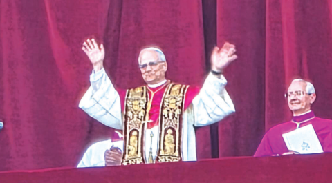 Pope Leo XIV appears on the balcony above Saint Peter’s Basilica Square when he was first introduced as the newly elected Pope. Millions watched this event on television and thousands attended in person on the evening he was elected, including Wayne and Lee Ann Freytag. The Freytags along with members of the Victoria Diocese as well as Bishop Brendan Cahill attended the event. The photo was taken by Wayne Freytag