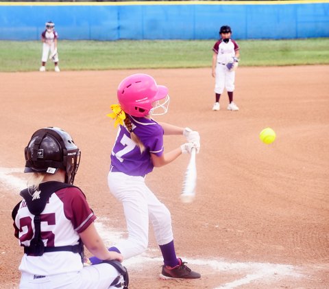 Chaley Holik swings at a pitch during Shiner’s game against Lockhart on June 3, a 15-0 win for Shiner. Photo by Mark Lube.