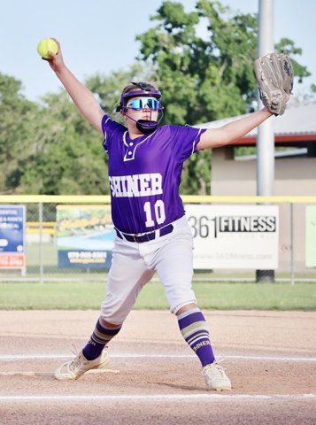 Bryleigh Neskora got a dozen strikeouts in Shiner’s 6-2 win over Canyon Lake June 23 in Hallettsville. Photo courtesy of Louann Heinsohn.