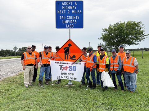 Members of the Texas Association of Sports Officials and the local Tri County Umpiring Chapter, has taken on a different project where they adopted a two-mile section of Highway 77-A (Yoakum highway) to pick up trash and debris along the roadway. Photo by Jimmy Appelt/Hallettsville Tribune-Herald. 