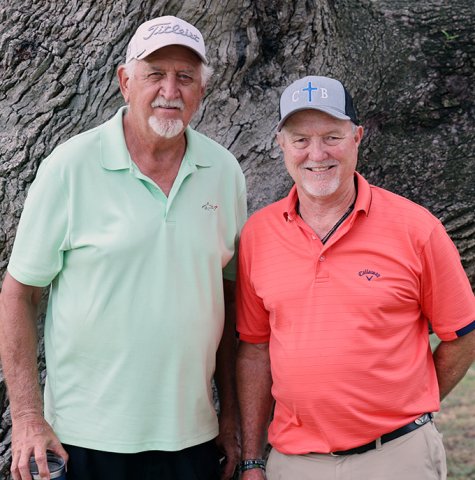 Tim Darilek (left) of Shiner and Ron Pekar (right) of Hallettsville got first place in the fourth flight. Photo by Chuck Grafe/Hallettsville Tribune-Herald.