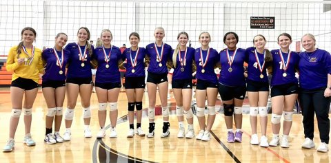 From left are Bree Nitsch, Addison Ulcak, Eastyn Pohler, Charlotte Hairell, Ally Trojcak, Kendyl Boehm, Lola Hornacky, Pyper Neskora, Patricia Price, Haley Malina, Reese Lyons and coach Kailey Moeller. Photo courtesy of Michelle Price.