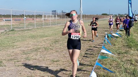Alena Winkenwerder on the regional course last week in Corpus Christi. Her time was 16 minutes, 35.44 seconds as the Lady Comanches placed No. 20. Photo courtesy of Jim Winkenwerder.