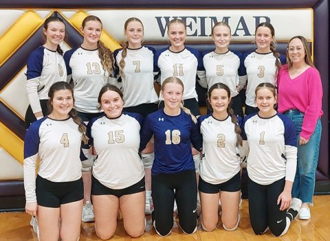 Front from from left are Grace Nevlud, Reagan Fluitt, Tinsley Vasek, Marie Johnson and Emersyn Boehm. Top row from left are Evy Johnson, Stella Clifford, Kallee Kifer, Harper Lenehan, Arian Brown, Madi Hubbard and head coach Anatascia Rehak. Photo courtesy of Anatascia Rehak.