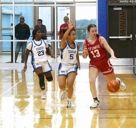 Reese Chilek and the Lady Cardinals fell to Schulenburg and defeated Luling in two home games last week. Photo by Mark Lube.