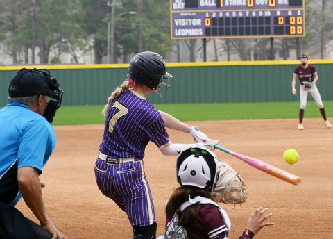 Kloe Polasek swings at an East Bernard pitch on Thursday morning. Her totals at the plate for the tournament were 9-of-13, two runs, 2 doubles and three RBI. Photo by Mark Lube.