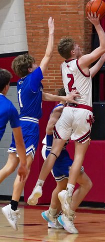 Tyler Pendley takes a shot from the lane Thursday against the Indians. He canned 14 points.  Photo courtesy of Photos By Lori Raabe.