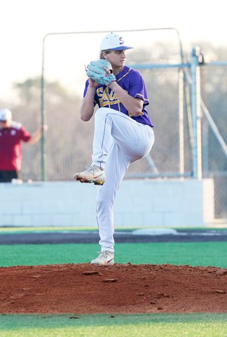 Landyn Pohler struck out 12 Cardinal batters in the Shiner 5-0 win on Saturday. Photo by Chuck Grafe/Hallettsville Tribune-Herald.