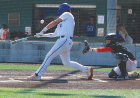 Photo by Chuck Grafe Bowen Hawkins fouls off a pitch before getting a hit in the fourth inning.
