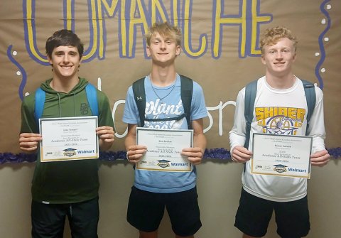 From left are Jake Simper (Academic All-State), Boe Boehm (Academic All-State) and Reese Carson (Elite Academic All-State). Photo courtesy of Jeff Akin.