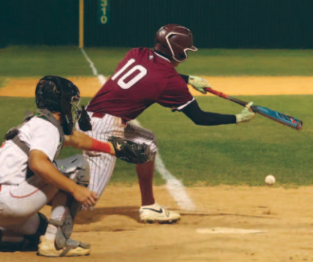 Hudson Chenard put down a successful bunt during the Brahmas’ three-run rally against Columbus.