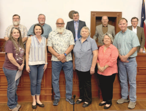 At the Monday, March 23 Lavaca County Commissioners’ Court meeting, the court approved a proclamation designating Sunday, April 12 as Hallettsville Methodist Church Day. Attending the meeting were church members front from left, who include Jennifer (Jen) Henderson, Denise Roberts, Rev. Patrick Melton, Nancy Fuhrken, Landra Immenhauser, and Fred Meek. Back row from left are commissioners Dennis W. Kocian, Kenny Siegel, County Judge Keith Mudd and commissioners Wayne Faircloth and Edward Pustka. 