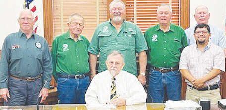 Members of the community were recognized for Soil and Water Stewardship Week. Pictured from left to right are Commissioner James Pilchiek, Colem Waskow, Curtis Koenig, Judge Daryl Fowler, Finley Frels, and Commissioners Brian Carson, and Ryan Varela. 