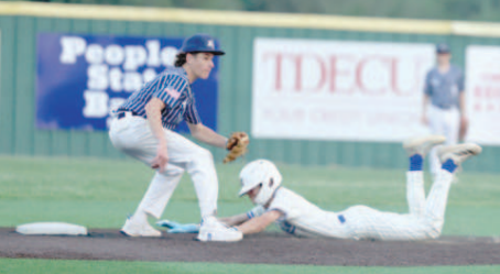 Photo by Chuck Grafe Colsen Dworsky steals second in game two.