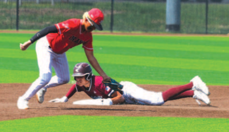 Photo by Chuck Grafe Hudson Chenard steals second in Game 3 Saturday. Hudson went 4-for-11 in the series.