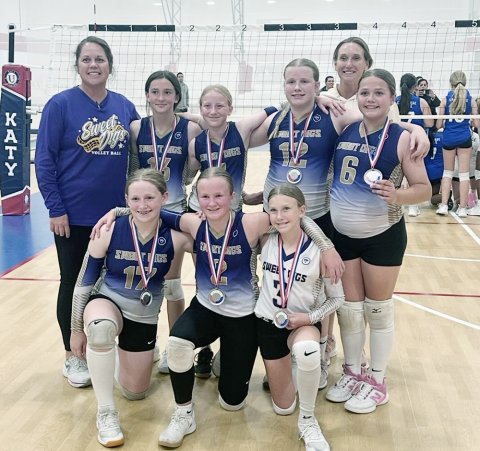 Back row from left are head coach Lindsey Neskora, Rhilyn Durrett, Bridgette Fishbeck, Jade Boner,  assistant coach Heather Boner and Bryleigh Neskora. Front row from left are Hattie Spann, Talyn Vasek, and Harper Strzelczyk. Photo courtesy of Heather Boner.