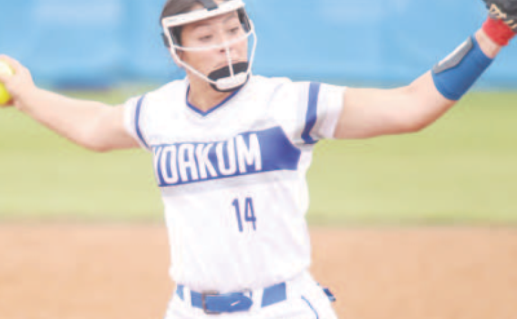 Madilynn Steinmann pitches her last game for the YHS Softball Team on on May 3 in Yoakum. Photo courtesy of Raymond Rosas