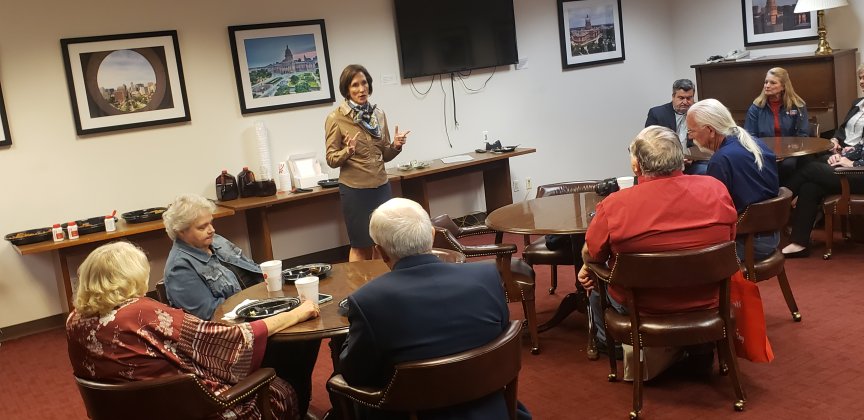 Sen. Lois Kolkhorst meets with her Lavaca County constituents over lunch Monday inside the capitol building.