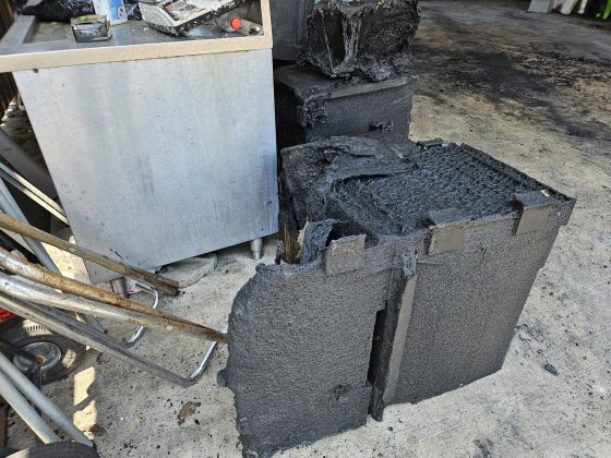 Food service bins were melted to the concrete still on Monday. Despite all that in the back, however, Werner said firemen were able to stop the fire cold at the kitchen door. His dining room, aside from some wet floors, were largely unaffected by the fire.