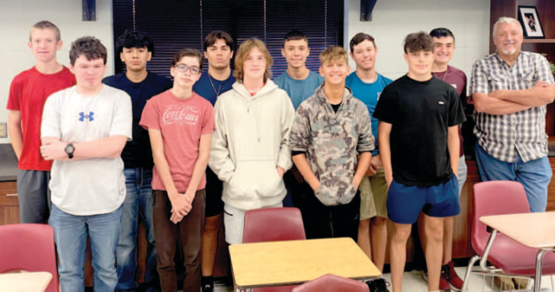 Hallettsville ISD has launched a new course this year that will enable junior and senior students to gain knowledge in aerospace and aviation. The Introduction to Aerospace and Aviation will have 11 students enrolled. Students taking the course include front from left are Jakub Jansky, Cole Parker, Colt Hagan, Colby Kutach and Trey Satterwhite III. Back row from left are Gabriel Dodson, Joseph Reyes, Allec Mizera, John Dean, Jr., Jared Lowery, Brennan Henneke and instructor, Jim Baker. Contributed photos