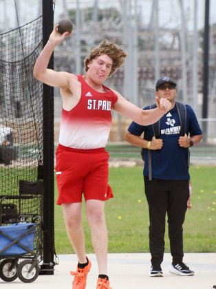 Gage Anders’s best throw of 40 feet, 8 inches earned him second in shot put. Photo by Mark Lube.