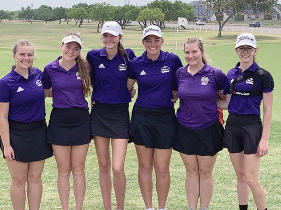 The Lady Comanches golf team placed third at the regional tournament last week and is headed back to state. From left are Brianna Sofka, Callie Chrismon, Morgan Lenehan, Chelsea Whiddon, Olivia Akin and Grace Migl. Photo courtesy of Michelle Winkenwerder.