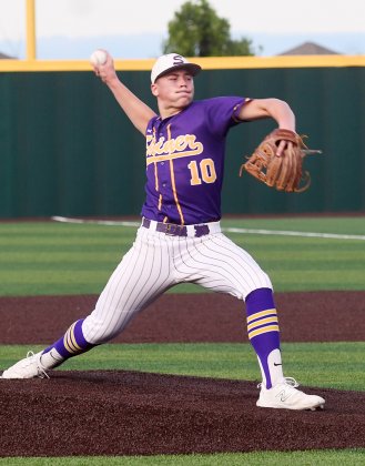 Charlie Clifford struck out five in his final outing as a pitcher for Shiner. Photo by Mark Lube.