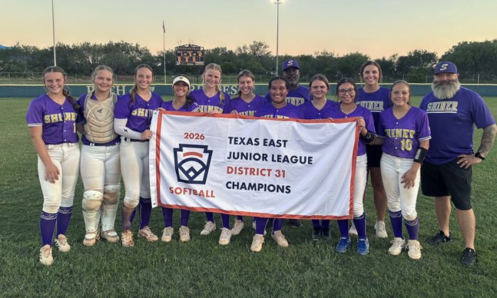 A 12-1 win over New Braunfels last week confirmed the Texas East District 31 Championship for the Shiner Junior Softball All-Stars team. Photo courtesy of Shiner Little League.