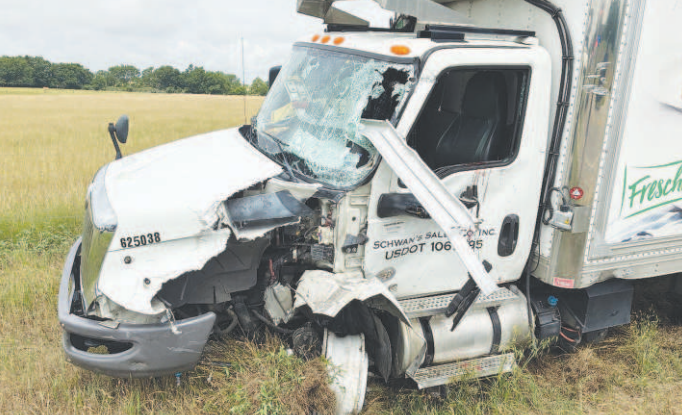 A two-vehicle crash which involved a cattle trailer and a commercial food delivery truck occurred June 4. Contributed photos.