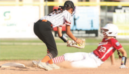 Photo by Chuck Grafe Heidi Rother steals second in the Gonzales victory