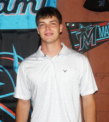 Shiner grad and Sam Houston State baseball standout Ryan Peterson was selected in the MLB Draft by the Miami Marlins organization this past weekend, marking the start of his professional career. His family hosted a post-draft party for him in Shiner on Monday attended by friends, family members, coaches, teammates and members of the media. Photo by Mark Lube. 