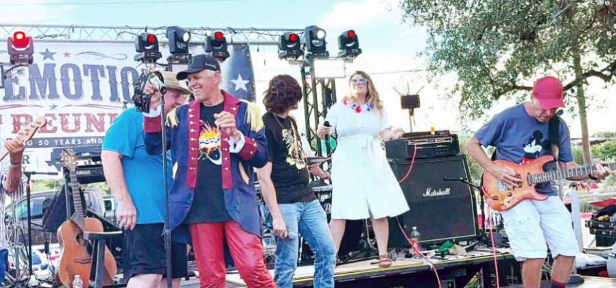 The Emotions held a historic anniversary performance at the Spoetzl Brewery Fourth of July weekend. They are celebrating 50 years as a band. It is a nostalgic moment as the band’s first performance was also on Fourth of July in 1976 at the Shiner KC Hall. Pictured (at top) is Mark Hybner with the band. Pictured at the bottom are both old and new members of The Emotions. The Emotions have had as many as 11 members in the band at one time. At the Brewery, five of the original seven members were in attendance.