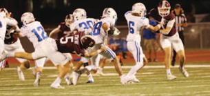 Photo by Chuck Grafe Ty Sklar makes the tackle on Tidehaven’s Jakob Singletary