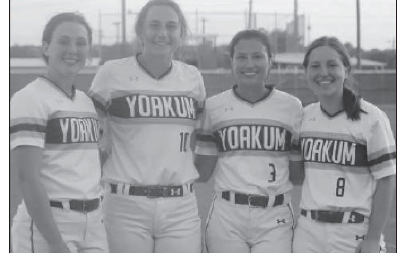 Pictured from left to right are Julia Fojt, Taylor Hlavaca, Hannah Boswell, and Kylie Velek. Yoakum High School senior Lady ‘Dogs of the 2022 Softball Team were honored for the last home game on April 14 against Rice. The team won 15-0. Congratulations to all of the Yoakum High School softball players!
