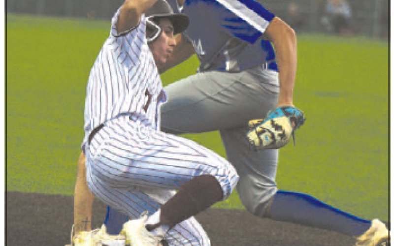 Jaden Gonzales slides safely into third in the second inning of the 7-3 victory over Edna here Thursday night. Jaden went 2-for-2 with a double. Chuck Grafe/Tribune-Herald