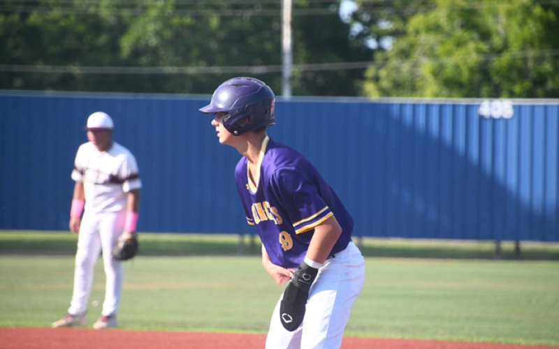 Carson Schuette on base in the second game. Photo by Mark Lube.