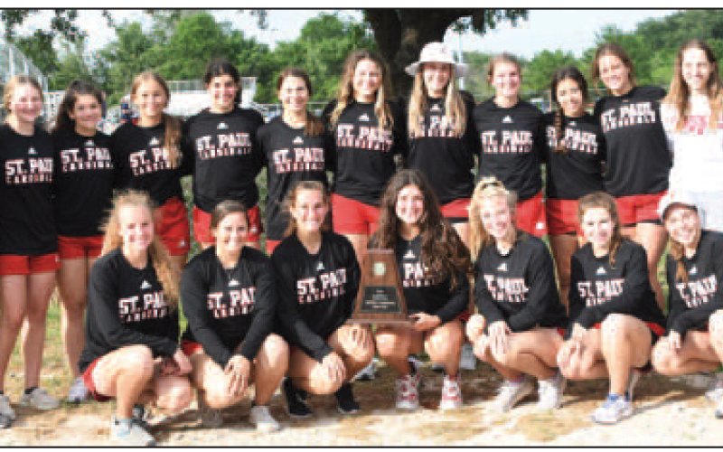 The Shiner St. Paul girls track team earned the 4-2A TAPPS title last week at the meet at Bryan Allen Academy by scoring 183 points. The Cardinals came in second with 146 points in the book. Photo by Mark Lube.