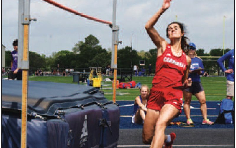 Ashlyn Pesek took first place in the high jump at 5 feet, 4 inches at the TAPPS 4-2A meet last week. Photo courtesy of Chuck Grafe/Hallettsville Tribune-Herald.