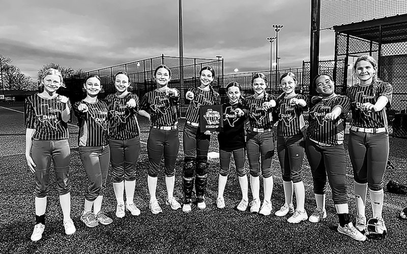 C-Class Winter World Series-USAF-Second Place winner. Texas Dual: From left is Kendyl Boehm, Reagan Reitz, Eastyn Pohler, Natalynn Milliorn, Jessa Rose Cox, Demi Morrow, Taylor Kocia, Madi Hubbard, Patricia Price and Kenzie Springfield. Photo courtesy of Michelle Price.