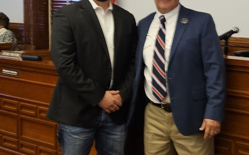 Sheriff Greenwell introduces Josh Vaclavik, Lavaca County's new captain of enforcement and operations. Photo by Bobby Horecka