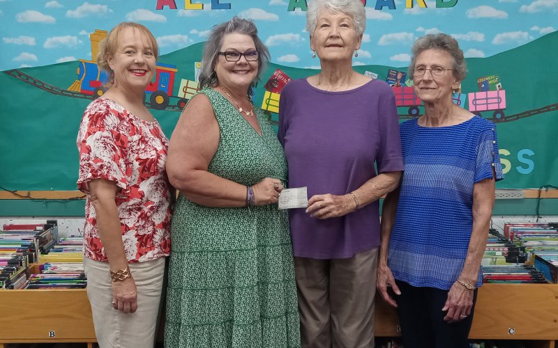 Wied KJZT Society #53 made a donation to the Shiner Public Library as a part of their community fundraiser. Pictured are, left to right, Monica Peters, Librarian Paula Pekar, Helen Janak and Anita Grabarkievtz.