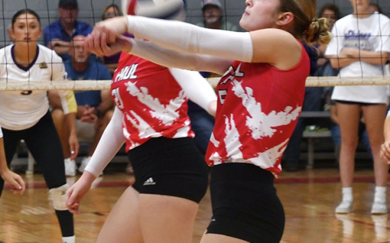 Skylar Mozisek and the rest of the St. Paul varsity volleyball team were at Bryan Allen Academy earlier this week and were set to play at Bulverde Bracken today before hosting Sacred Heart next Tuesday. Photo by Mark Lube.