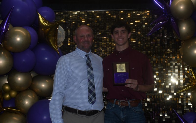 2025-2026 Male Most Outstanding Athlete award winner Jake Simper (right). Also shown is Daniel Boedeker (left).  Photo by Mark Lube.