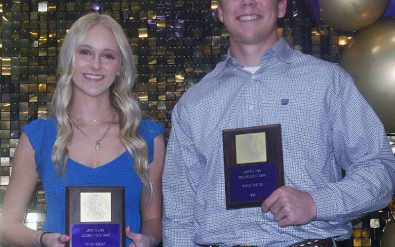 2025-2026  Johnny B. Lewis Academic Award Winners Peyton Wegener (left) and Charlie Clifford (right).  Photo by Mark Lube.